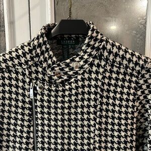 Lauren Ralph Lauren Black & White Houndstooth Zip Moto Jacket